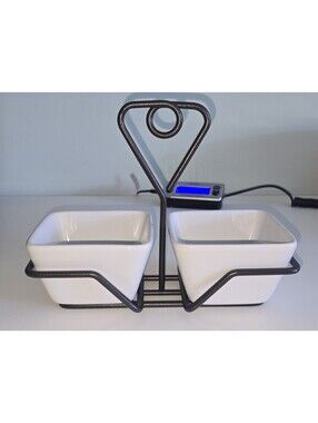 Pampered Chef Simple Additions Serving Set With Iron Rack + 2 Square Dip Dishes